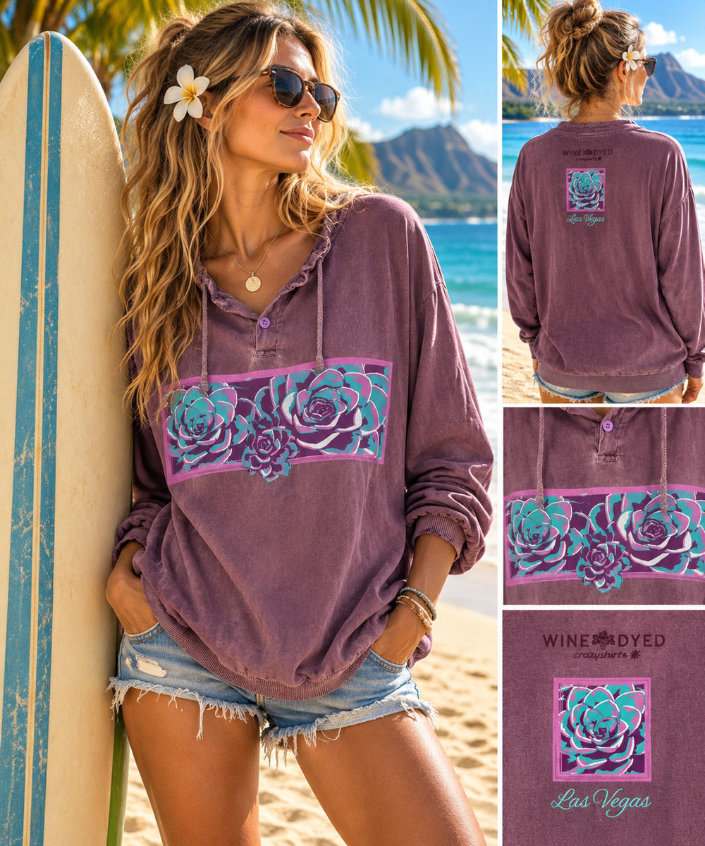 Crazy Shirts Hawaii Wine Dyed Las Vegas Succulent Style 824 Cotton Pullover Sz L